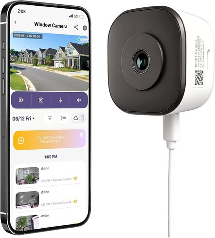 Easy Setup 2K 3MP Window Camera, Indoor Security Camera with Magnetic Anti-Glare Mount, Color Night Vision, 5GHz & 2.4GHz WiFi 6, Smart Detection, Two-Way Audio, 24/7 Recording in Kuwait