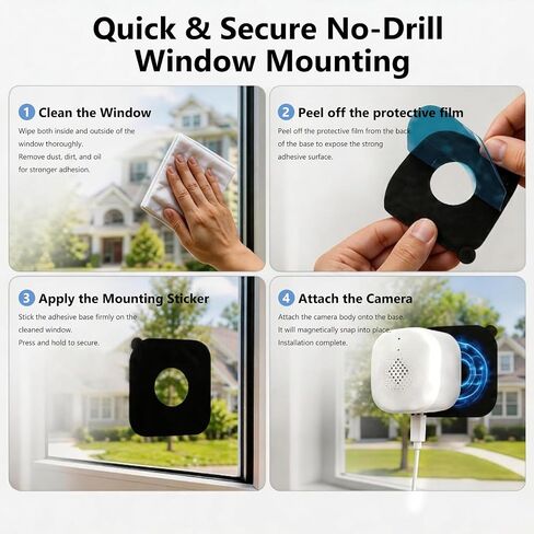 Easy Setup 2K 3MP Window Camera, Indoor Security Camera with Magnetic Anti-Glare Mount, Color Night Vision, 5GHz & 2.4GHz WiFi 6, Smart Detection, Two-Way Audio, 24/7 Recording in Kuwait
