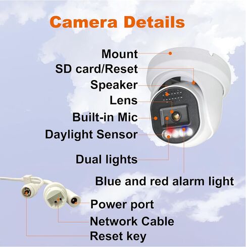 SINIS 5MP PoE Security IP Camera with Strobe Red & Blue Light and Audio | Outdoor Use Alone or With NVR,Smart Dual Light Color Night Vision,Human Detection, 2-Way Audio, Up to 512G SD Card, Full Meta in Kuwait