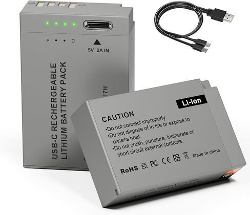 عبوتان من بطارية LP-E17 بقدرة 1450 مللي أمبير في الساعة، شحن من النوع C، فحص سريع للبطارية | متوافق مع Canon EOS RP R50 R100 M3 M5 M6 M6 II Rebel SL2 SL3 T6i T6s T7i T8i 77D 200D 250D 750D 760D 800D 850D in Kuwait