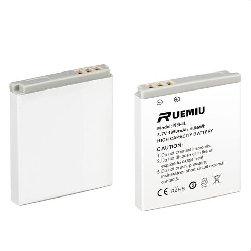 2-Pack Upgraded 1850mAh NB-4L Battery for Canon | Compatible with PowerShot ELPH 100 HS, 300 HS, 330 HS, SD1000, SD1100 IS, SD750, SD600, SD1400, SD450, SD600, SD630, and More in Kuwait