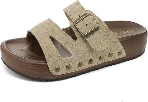 UBFEN Womens Platform Sandals Comfortable Walking Slides with Double Buckle Adjustable Straps Casual Arch Support Slip On Sandals for Beach in Saudi Arabia
