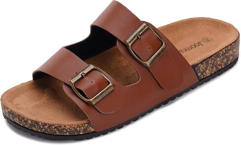 Joomra Women's Cork-Inspired Footbed Slides Adjustable Buckle Sandals | Natural Foot-Shaped, Vegan Upper, Two-Strap, Casual Daily Slippers, Comfy Indoor Outdoor Sandles in Saudi Arabia