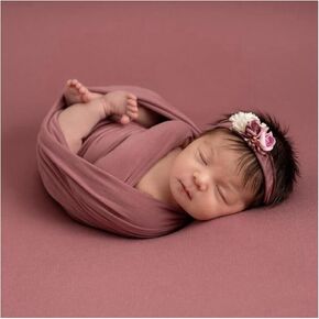3Pcs Newborn Photography Props Baby Photoshoots Photo Posing Wraps Backdrops with Headband Stretch (Matcha Green, Wrap + Backdrop + Headband) in Saudi Arabia