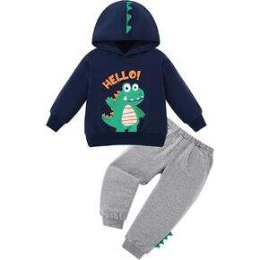 ZOEREA Toddler Baby Boy Clothes Outfits Fall Winter Sweatshirt Set 1-5T | Cute, Long Sleeve Hooded Dinosaur Sweatshirt Pullover Tops, Elastic Waist Pants, Spring, Toddler Little Kids, gifts, 2 Pcs in Saudi Arabia