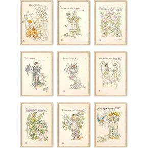 Ink Inc. Flower Fairy Art Prints Herbs Plants Woodland Wall Art | Boho Farmhouse Girls Room Nursery Décor | Set of 9 5x7 - Framed, Black Wood in Saudi Arabia