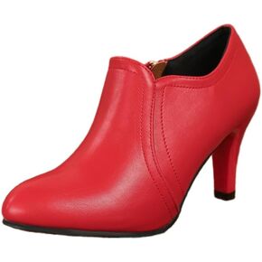 Women's Large Size Pointed Toe High Heel Short Boots for Office Work | Smooth PU upper, stable block heel, slip on design, daily commuting, soft footbed support in Saudi Arabia