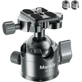Manbily Low Profile Camera Tripod Ball Head, 36mm CNC Aluminum 360° Panorama Ball Head with Dual U-Shaped Slots for Tripod Monopod Slider DSLR Camera Camcorder, Max Load 33lbs/15kg in Saudi Arabia