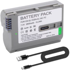 EN-EL15, EN-EL15a, EN-EL15b, EN-EL15c Batteries USB-C Charging for Nikon D7500, D750, Z6, Z6 ii, Z7, Z7ii, Z8, D500, D600, D610, D810, D800, D800E, D710E, D850, D7000, D7100, D7200 Cameras in Saudi Arabia