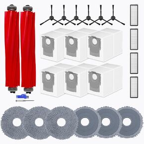 26-Pack Replacement Parts Kit for Roborock Qrevo S Pro/QV35A/QV35S/QR 598/QR 798/QX Revo Plus, 2 Main Brushes, 6 Side Brushes, 4 Filters, 6Mop Pads, 6 Dust Bags, 1 Screwdriver, 1 Clean Brush in Kuwait