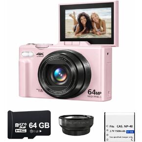 4K 64MP Digital Camera for Photography, Vlogging Camera for YouTube with 3.0'' 180° Flip Screen, WiFi, 16X Digital Zoom, Wide Angle & Macro Lens in Saudi Arabia