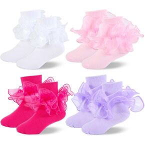 Girls Ruffle Socks Toddler Girl Frilly Socks Turn Cuff Double Lace Ruffle Dress Sock for Baby Infant Kid 0-10 Years in Saudi Arabia