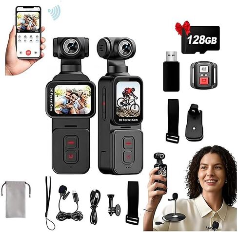 5K Handheld Vlogging Camera with Touch Screen,WiFi Pocket Action Camera with stabilization,Automatic Rotating Wide-Angle,External Mic,Remote Control for Traval,YouTube and vlogging (128gb) in Saudi Arabia