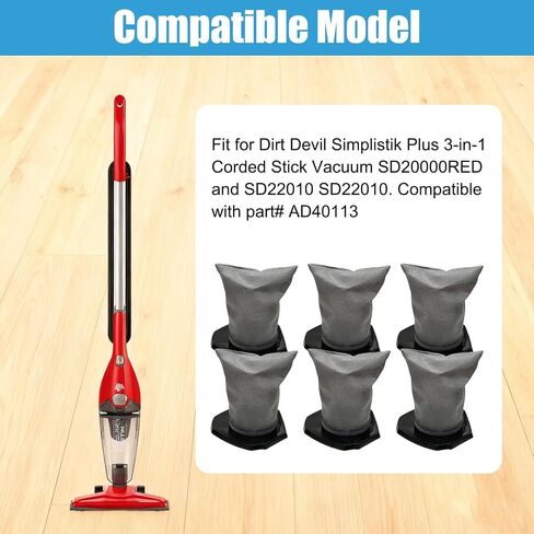 F113 Filters Replacement for Dirt Devil Simplistik Plus 3-in-1 Stick Vac | 6 Pack,Fits Dirt Devil SimpliStik SD20000RED SD22010,Part#AD40113,Washable&Reusable Vac Filter, High-Performance Filtration in Saudi Arabia