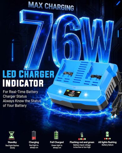 Dual Port 24V Battery Charger Compatible with Kobalt 24V Battery | for KB624-03 KB524-03 KDPC 124-03, Fast Simultaneous Charging Station Replacement for Kobalt 24V Charger with Cooling Fan in Kuwait