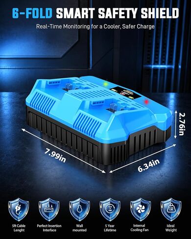 Dual Port 24V Battery Charger Compatible with Kobalt 24V Battery | for KB624-03 KB524-03 KDPC 124-03, Fast Simultaneous Charging Station Replacement for Kobalt 24V Charger with Cooling Fan in Kuwait