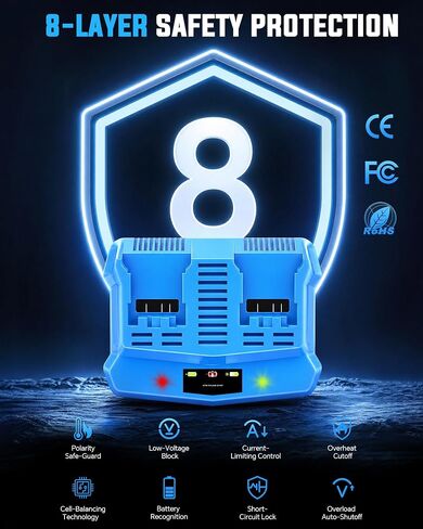 Dual Port 24V Battery Charger Compatible with Kobalt 24V Battery | for KB624-03 KB524-03 KDPC 124-03, Fast Simultaneous Charging Station Replacement for Kobalt 24V Charger with Cooling Fan in Kuwait
