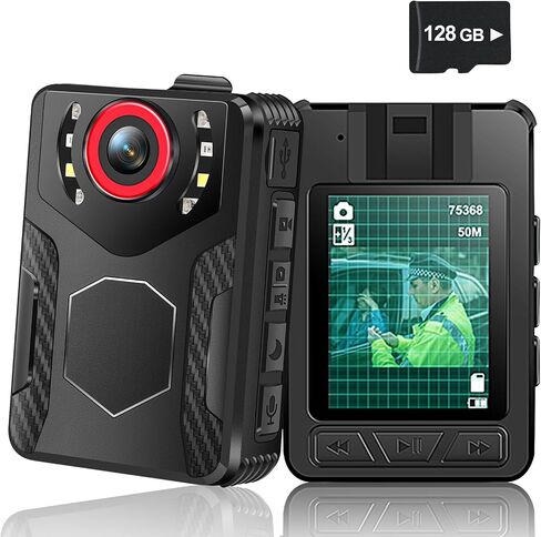 Body Camera with Audio and Video Recording: 1080P FHD Body Cam with Night Vision Video Recorder, 10HR Battery, 2.0" Screen, 128GB Wearable Bodycam for Law Enforcement, Security, and Outdoor Work in Kuwait