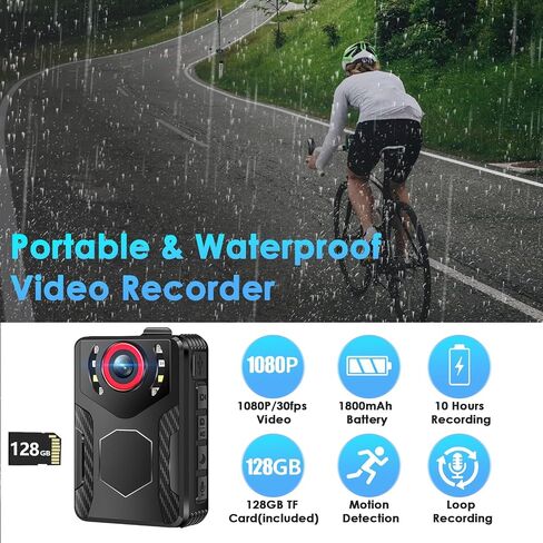 Body Camera with Audio and Video Recording: 1080P FHD Body Cam with Night Vision Video Recorder, 10HR Battery, 2.0" Screen, 128GB Wearable Bodycam for Law Enforcement, Security, and Outdoor Work in Kuwait