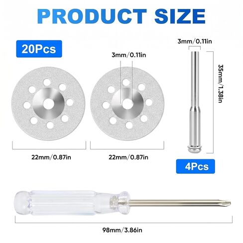 20Pcs 545 Diamond Cutting Discs Blades for Dremel Rotary Tools, 4 Mandrels | Premium Cutting Wheel, Cut Off Discs Coated Wheel Kit, Cut Off Wheels Accessories for DIY, Engraving,Grinding Hard Material in Kuwait