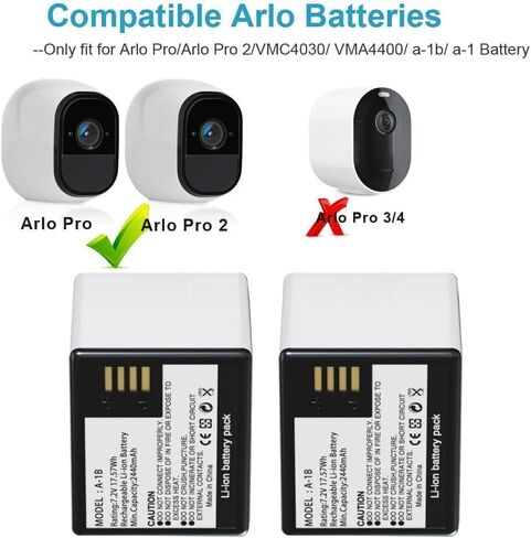 A-1 A-1B A-1C Rechargeable Battery and Charger, for Arlo Pro, Arlo Pro 2 | VMA4400 VMC4030 VMC4030P VMS4230 VMS4430 VMS4530 VMS4430P VMS4530P-100NAR Security Camera (2 Batteries+Charger) in Saudi Arabia