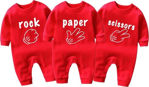 Baby Triplets Bodysuits Rock Papper Scissors Infant Baby Clothes Cute Toddler Outfits Twin Unisex Romper in Kuwait