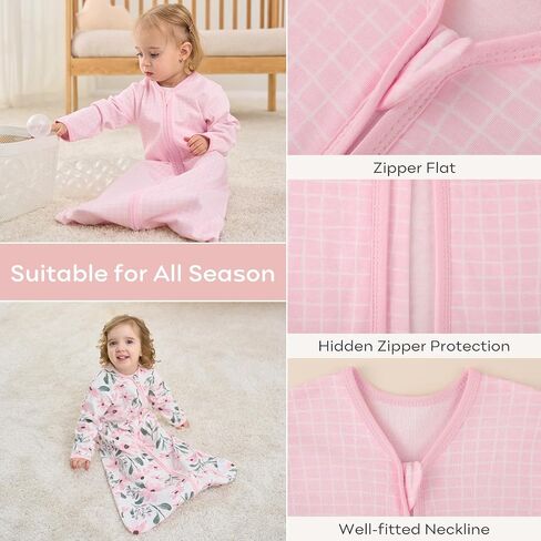 Yoofoss Baby Sleep Sack 18-24 Months Long Sleeve Wearable Blanket Baby 100% Cotton 2-Way Zipper 0.5 Tog Toddler Sleeping Sack, Lightweight(X-Large) in Kuwait