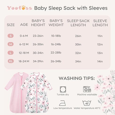 Yoofoss Baby Sleep Sack 18-24 Months Long Sleeve Wearable Blanket Baby 100% Cotton 2-Way Zipper 0.5 Tog Toddler Sleeping Sack, Lightweight(X-Large) in Kuwait
