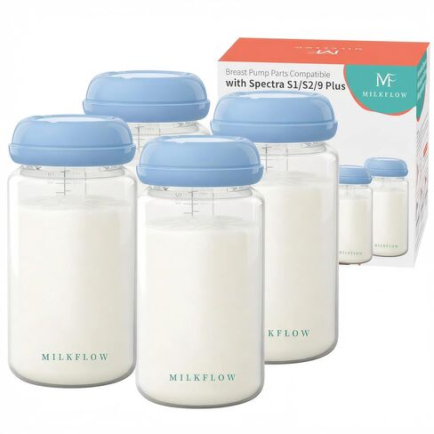 Breast Milk Storage Bottles, 4 Pack 10oz/300ml Wide Neck BPA-Free Plastic Bottles for Pumping, Compatible with Spectra S1/S2/9 Plus/SG & Motif Luna, Leak-Proof Lids for Storage, Feeding & Travel in Saudi Arabia