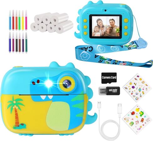 Kids Instant Print Camera for Toddlers,2.4 Inch IPS Screen+1080P | 1200mAh,2-3hr. 7 rolls (350 prints). 12 pens.2 modes & 4 density.16x zoom. In fun frames & puzzles.Lanyard & kit.M3 in Saudi Arabia