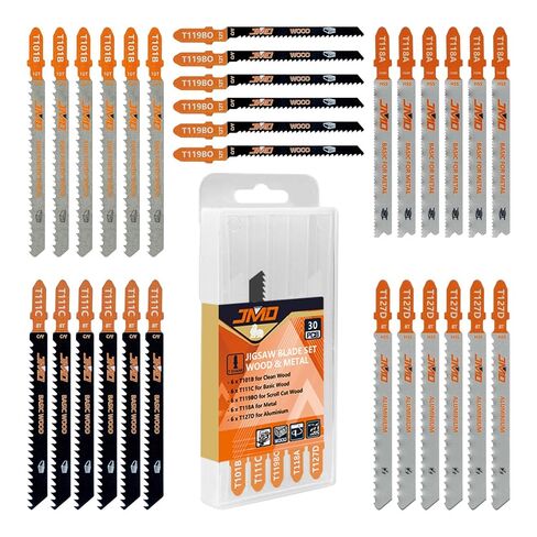 JMD 30-Piece Jigsaw Blades Assortment Set T Shank Assorted Jig Saw Blades | T101B T111C T119BO T118A T127D Mixed Kit with Storage Case, Clean Cut Scroll Cut for Wood Plastic Metal Aluminum in Saudi Arabia