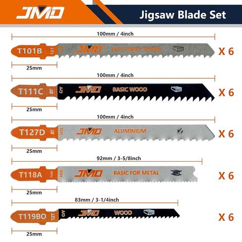 JMD 30-Piece Jigsaw Blades Assortment Set T Shank Assorted Jig Saw Blades | T101B T111C T119BO T118A T127D Mixed Kit with Storage Case, Clean Cut Scroll Cut for Wood Plastic Metal Aluminum in Saudi Arabia