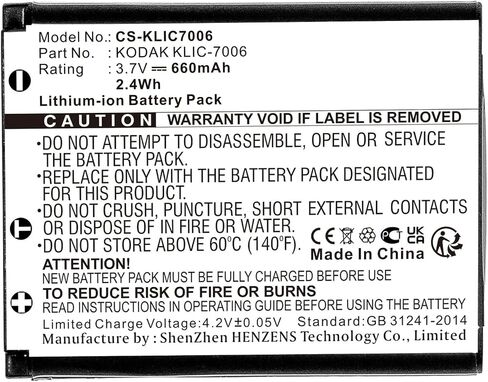 Replacement Battery for Kodak PIXPRO FZ51,PIXPRO FZ53,PIXPRO SL5,Pixpro SL5 Smart Lens,PIXPRO X53,PIXPRO X54,FZ51,FZ52,FZ53,FZ55,KLIC-7006,LB-012,660mAh in Kuwait