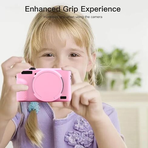Camera Case Compatible with Canon PowerShot G7 X Mark III Camera, Silicone Protective Cover with 2 Tempered Glass Screen Protectors and Lanyard Strap, Anti-Scratch Shockproof Slim Fit,Pink in Saudi Arabia
