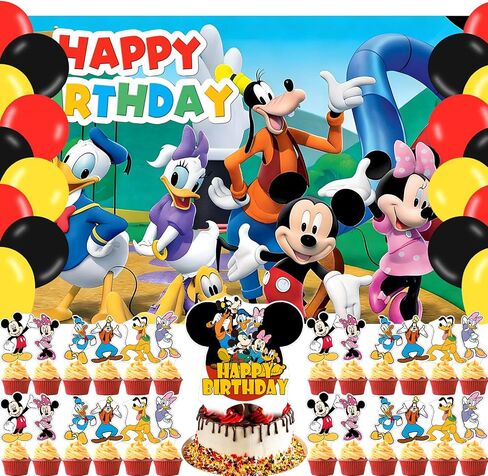 Mickeyy Mouse Clubhouse Birthday Backdrop,Cartoon Mouse Family Poster for Mouse Theme Party Decorations Anime Birthday Supplies Background Studio Shoot Photo Props in Kuwait