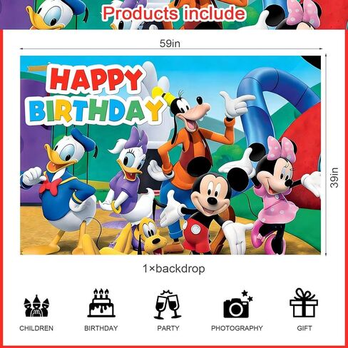 Mickeyy Mouse Clubhouse Birthday Backdrop,Cartoon Mouse Family Poster for Mouse Theme Party Decorations Anime Birthday Supplies Background Studio Shoot Photo Props in Kuwait