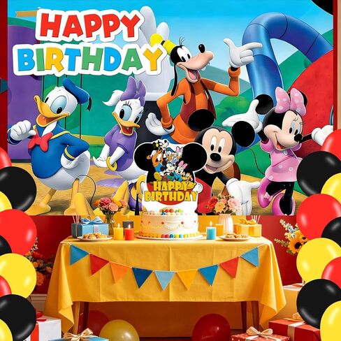 Mickeyy Mouse Clubhouse Birthday Backdrop,Cartoon Mouse Family Poster for Mouse Theme Party Decorations Anime Birthday Supplies Background Studio Shoot Photo Props in Kuwait