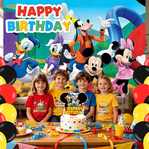 Mickeyy Mouse Clubhouse Birthday Backdrop,Cartoon Mouse Family Poster for Mouse Theme Party Decorations Anime Birthday Supplies Background Studio Shoot Photo Props in Kuwait