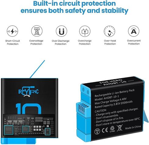 3-Pack Hero 10 12 11 Batteries for He ro 12 11,Hero 10 9 | with Charging Station for 12 11 10 9 Camera AHDBT-10-1 AHDBT-901 Battery in Saudi Arabia