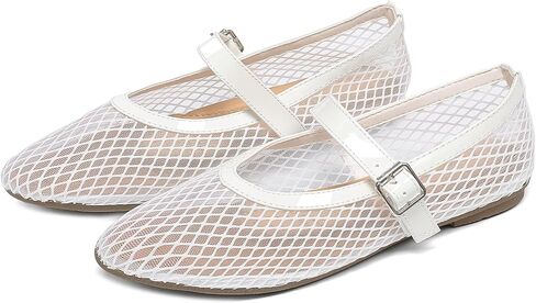 Women's Mesh Ballet Flats Round Toe Fishnet Ballerina Flats Buckle Strap Mary Jane Ballet Flats for Parties or Casual Dress Shoes in Saudi Arabia