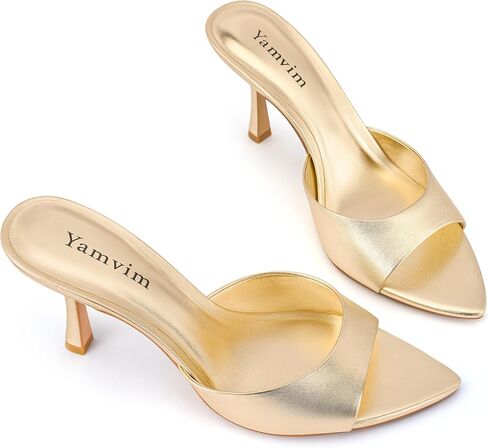 Gold Heel Mules for Women Pointed Peep Open Toe Slip On Stiletto High Heeled Mules for Party Dress Daily Gold 10 in Kuwait