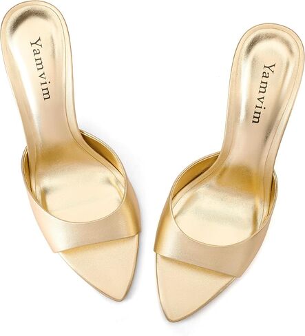 Gold Heel Mules for Women Pointed Peep Open Toe Slip On Stiletto High Heeled Mules for Party Dress Daily Gold 10 in Kuwait