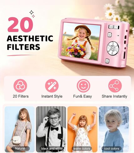 Pink Digital Camera, 50MP FHD 1080P Portable Point and Shoot Camera, Small Digital Camera with 16X Digital Zoom, Anti-Shake Vlogging Device for Daily Life, Travel, Kids, and Beginners in Kuwait