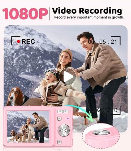 Pink Digital Camera, 50MP FHD 1080P Portable Point and Shoot Camera, Small Digital Camera with 16X Digital Zoom, Anti-Shake Vlogging Device for Daily Life, Travel, Kids, and Beginners in Kuwait