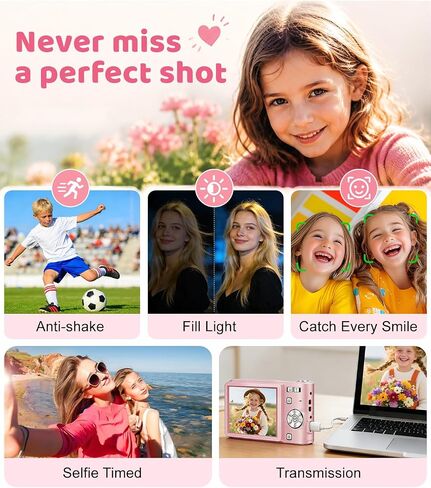 Pink Digital Camera, 50MP FHD 1080P Portable Point and Shoot Camera, Small Digital Camera with 16X Digital Zoom, Anti-Shake Vlogging Device for Daily Life, Travel, Kids, and Beginners in Kuwait