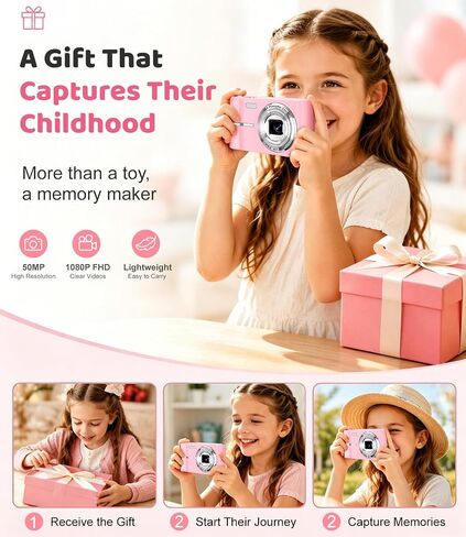 Pink Digital Camera, 50MP FHD 1080P Portable Point and Shoot Camera, Small Digital Camera with 16X Digital Zoom, Anti-Shake Vlogging Device for Daily Life, Travel, Kids, and Beginners in Kuwait