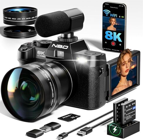 كاميرا رقمية حقيقية بدقة 8K بدقة 64 ميجابكسل للتصوير الفوتوغرافي (فضي) | تكبير/تصغير التركيز التلقائي 16X، شاشة قابلة للطي 3 بوصات بزاوية 180 درجة، واي فاي، عدسة ماكرو واسعة الزاوية، بطاقة 64 جيجابايت، كاميرا تسجيل فيديو لليوتيوب والسفر in Kuwait