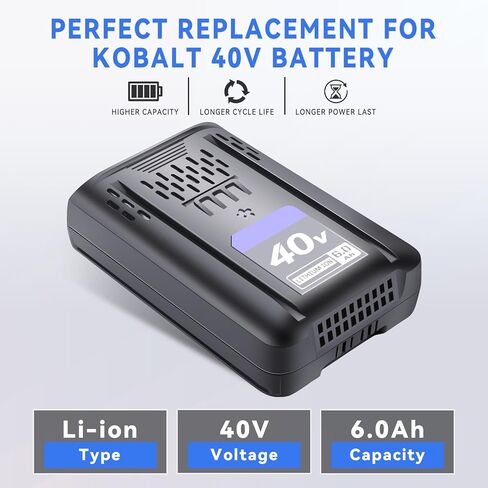 6.0Ah Replacement for Kobalt 40V Battery KB2540C-06 KB440C-06 KRC40-06 KB340C-06 KB540C-06 KB240-06 KB240C-06 KB245-06 KB440-06 KB640-06, Compatible with Kobalt 40 Volt Cordless Power Tools & Chargers in Kuwait