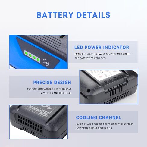 6.0Ah Replacement for Kobalt 40V Battery KB2540C-06 KB440C-06 KRC40-06 KB340C-06 KB540C-06 KB240-06 KB240C-06 KB245-06 KB440-06 KB640-06, Compatible with Kobalt 40 Volt Cordless Power Tools & Chargers in Kuwait