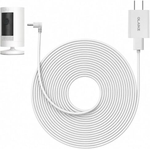 OLAIKE 26FT/8M Power Cord and Adapter Compatible with Ring Stick Up Cam Battery (3rd & 2nd Gen) /Plug-in/Spotlight Cam Battery, 10W Weatherproof DC Port Cord for Continuous Rapid Charging, White in Saudi Arabia